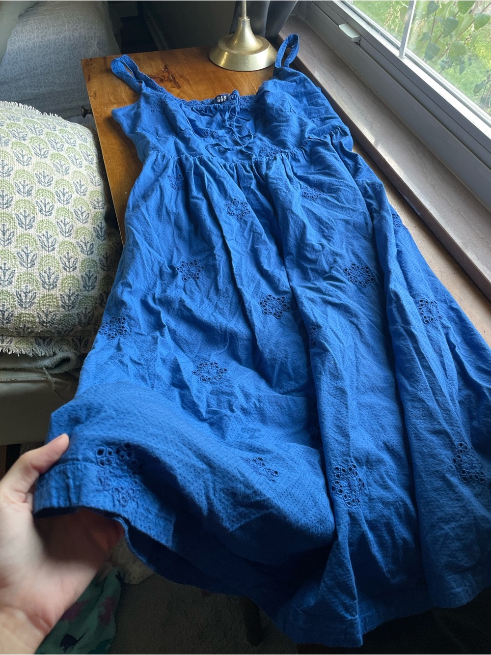 cottage core coastal chic GAP Royal Blue Eyelet Midi Dress - Picture 3 of 6
